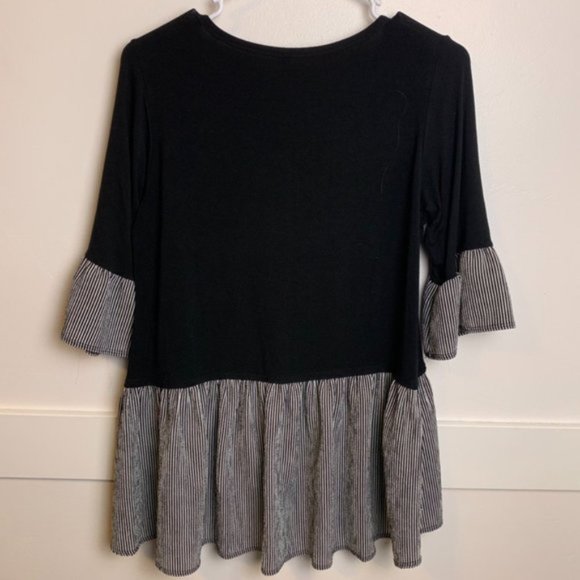 Cool Melon Black Striped Ruffle Half Sleeve Shirt - Picture 2 of 5